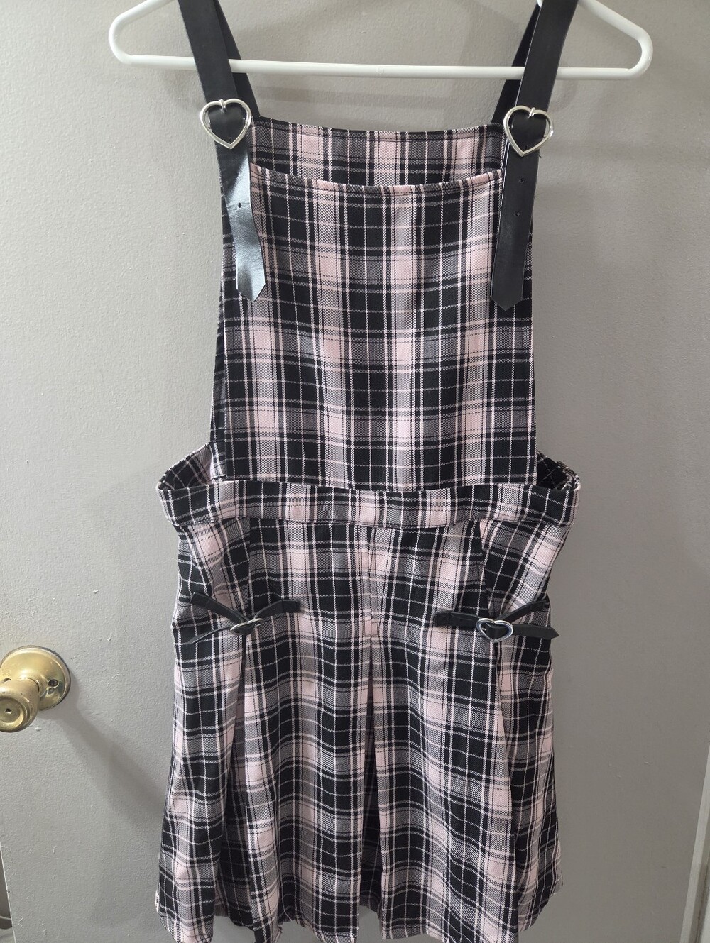 Hot Topic Pink and Black Chic In Style Plaid Pinafore Dress. Sz L - Picture 3 of 8